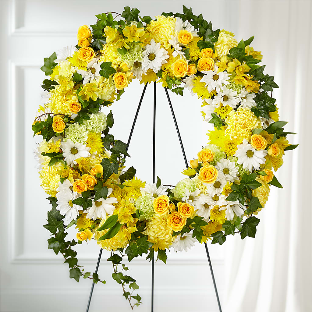 Golden Remembrance Wreath – Pleasanton Flower Shop, Pleasanton CA