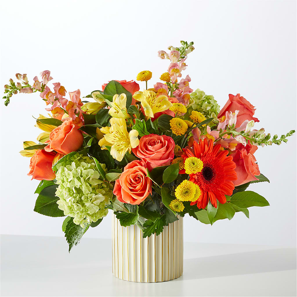 Autumn Sunshine Bouquet with Ivory Vase – Pleasanton Flower Shop, Pleasanton CA