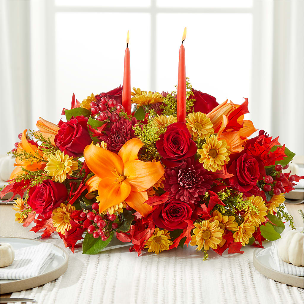 Autumn's Embrace Centerpiece – Pleasanton Flower Shop, Pleasanton CA