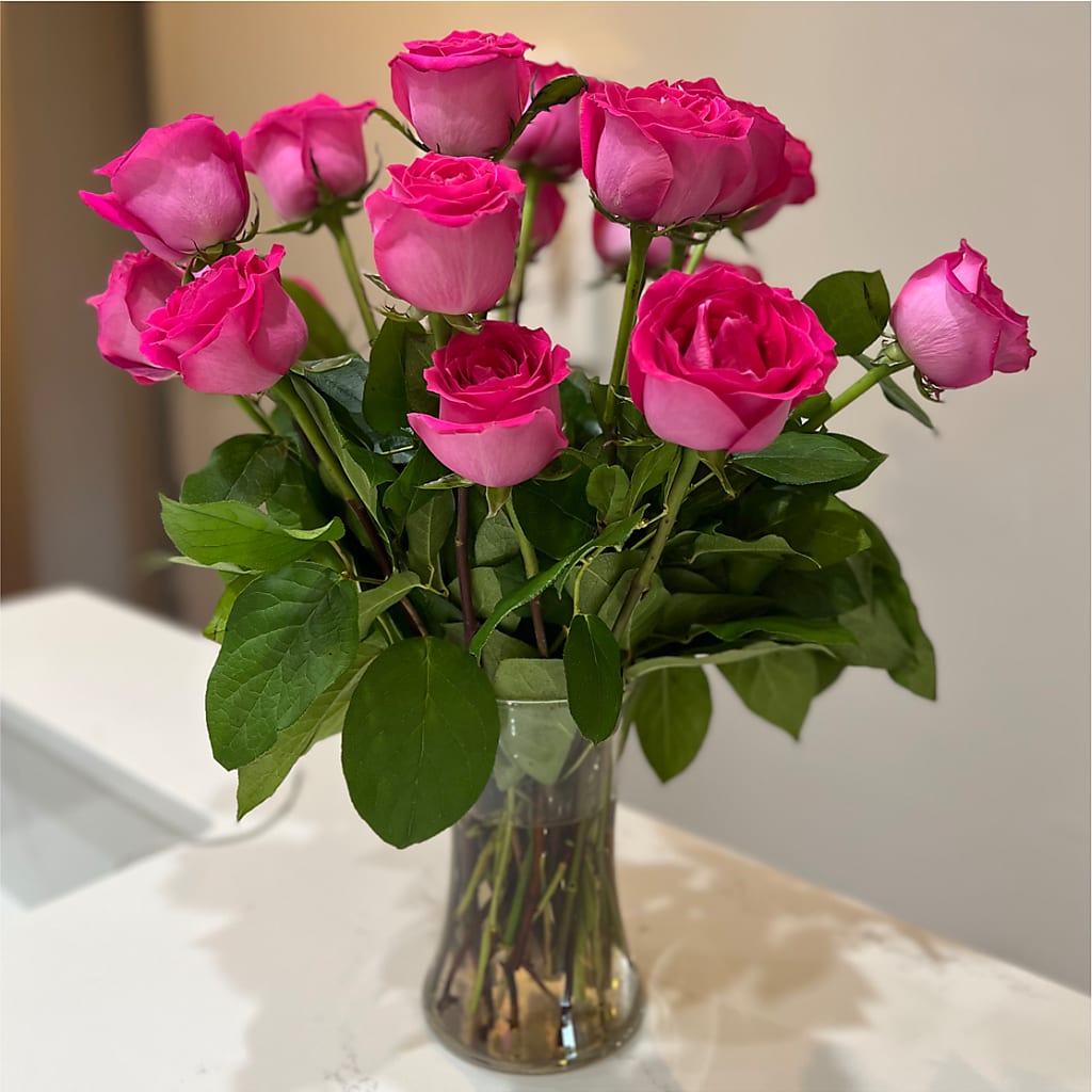 Long Stem Pink Rose Bouquet –  Pleasanton Flower Shop, Pleasanton CA