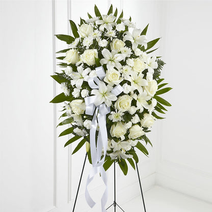 Exquisite Tribute Standing Spray-White Ribbon –  Pleasanton Flower Shop, Pleasanton CA