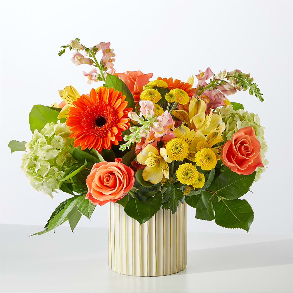 Autumn Sunshine Bouquet with Ivory Vase –  Pleasanton Flower Shop, Pleasanton CA