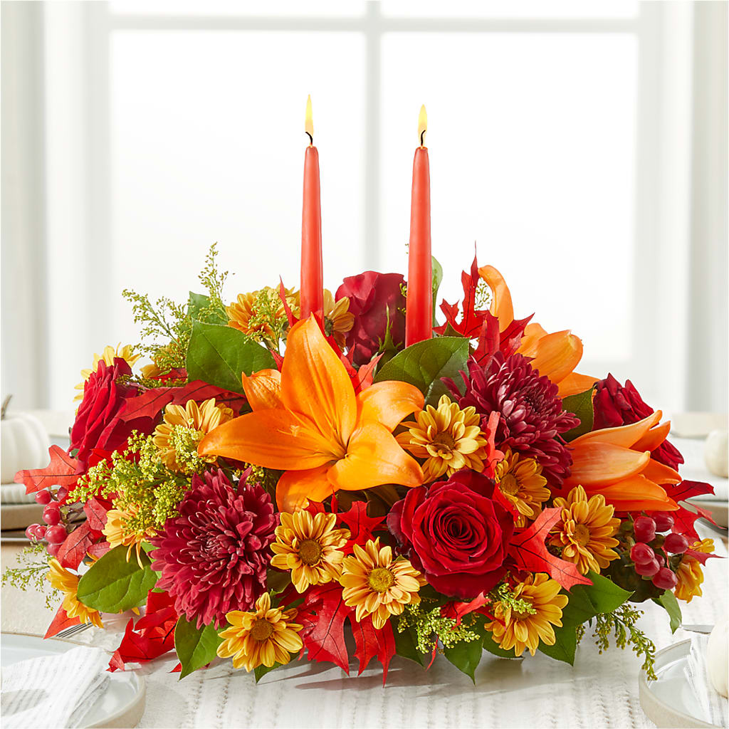 Autumn's Embrace Centerpiece –  Pleasanton Flower Shop, Pleasanton CA